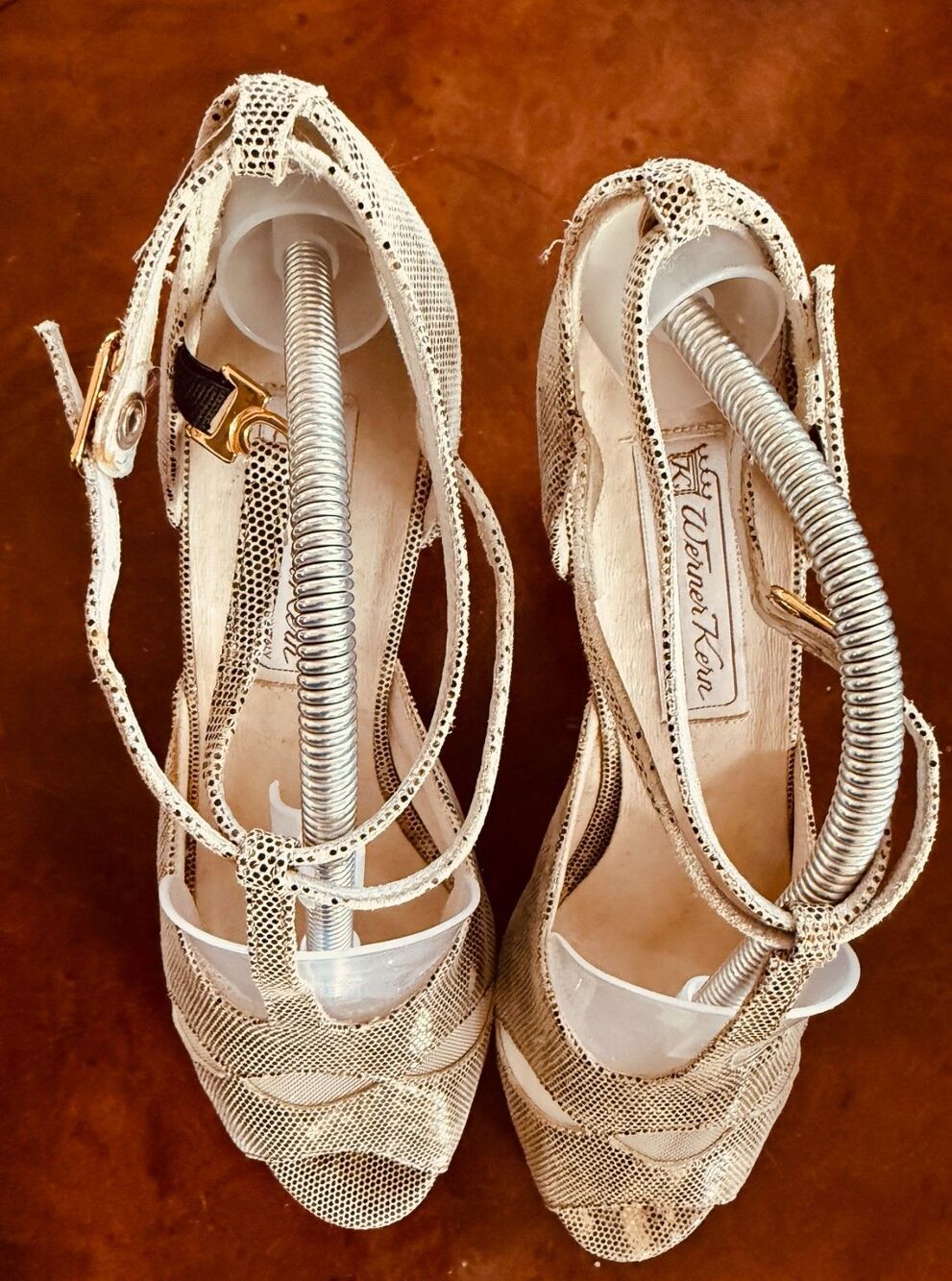 WERNER KERN Ballroom Dance Shoes Iridescent Silver Platinum Heels Italian Sz 39